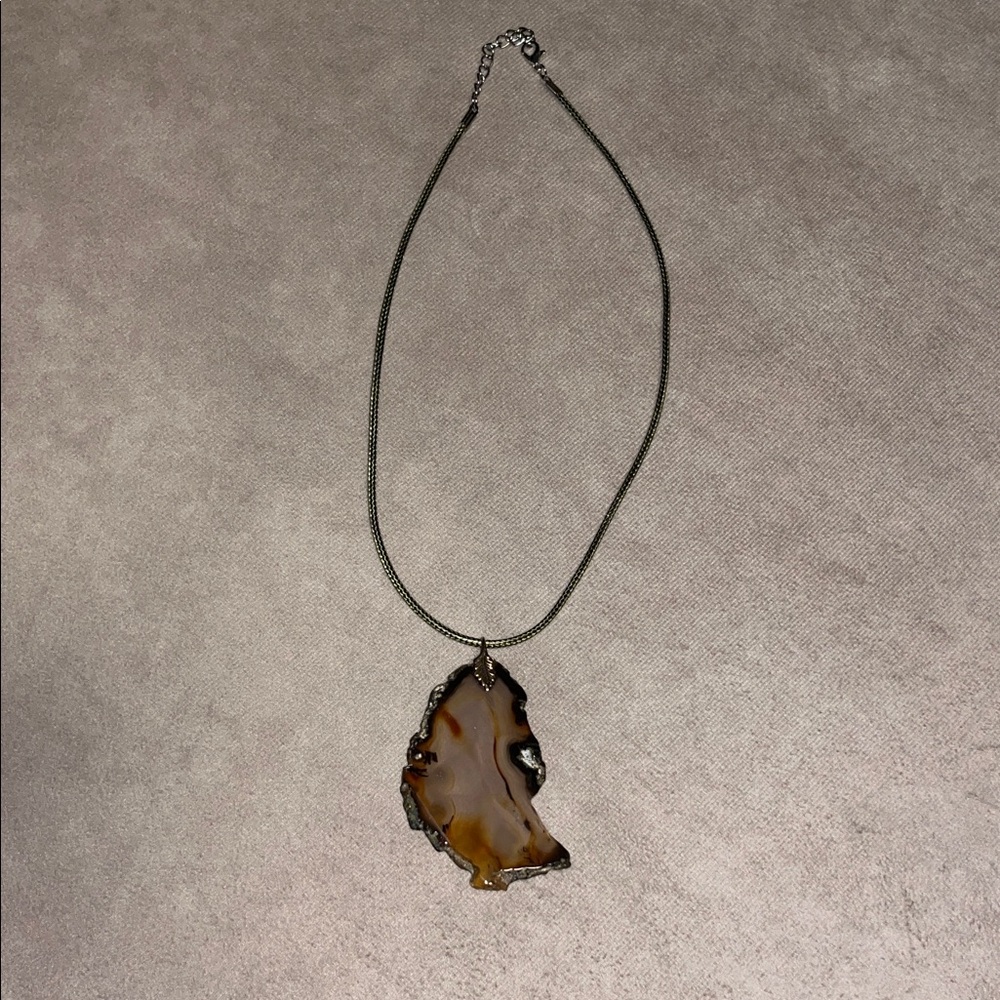 Orange Agate Slice Pendant Elegant Brown Creme And Black Stone Pendant Necklace